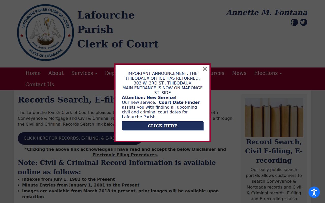 Lafourche Parish Clerk of Court warrant record date ranges and subscription fees