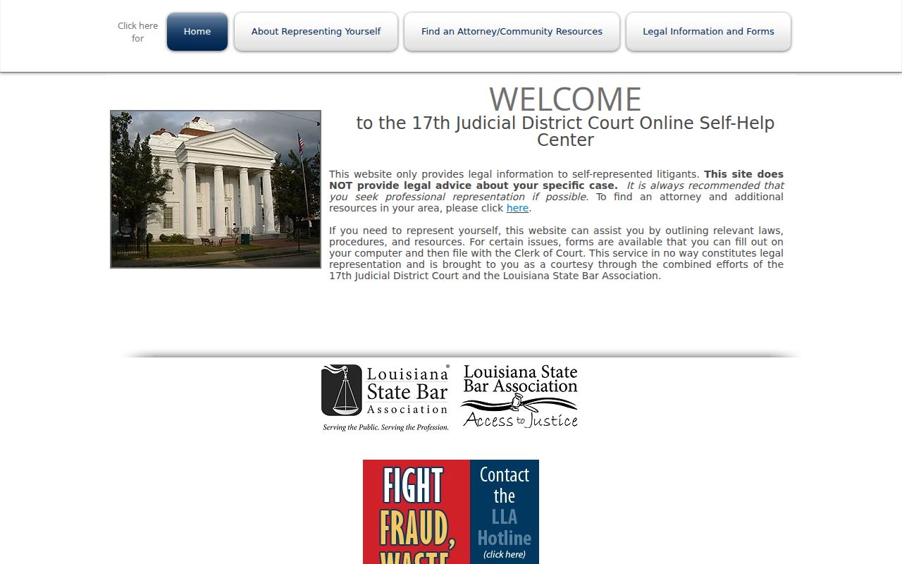 Seventeenth JDC self-help desk notice for Lafourche Parish bench warrant questions