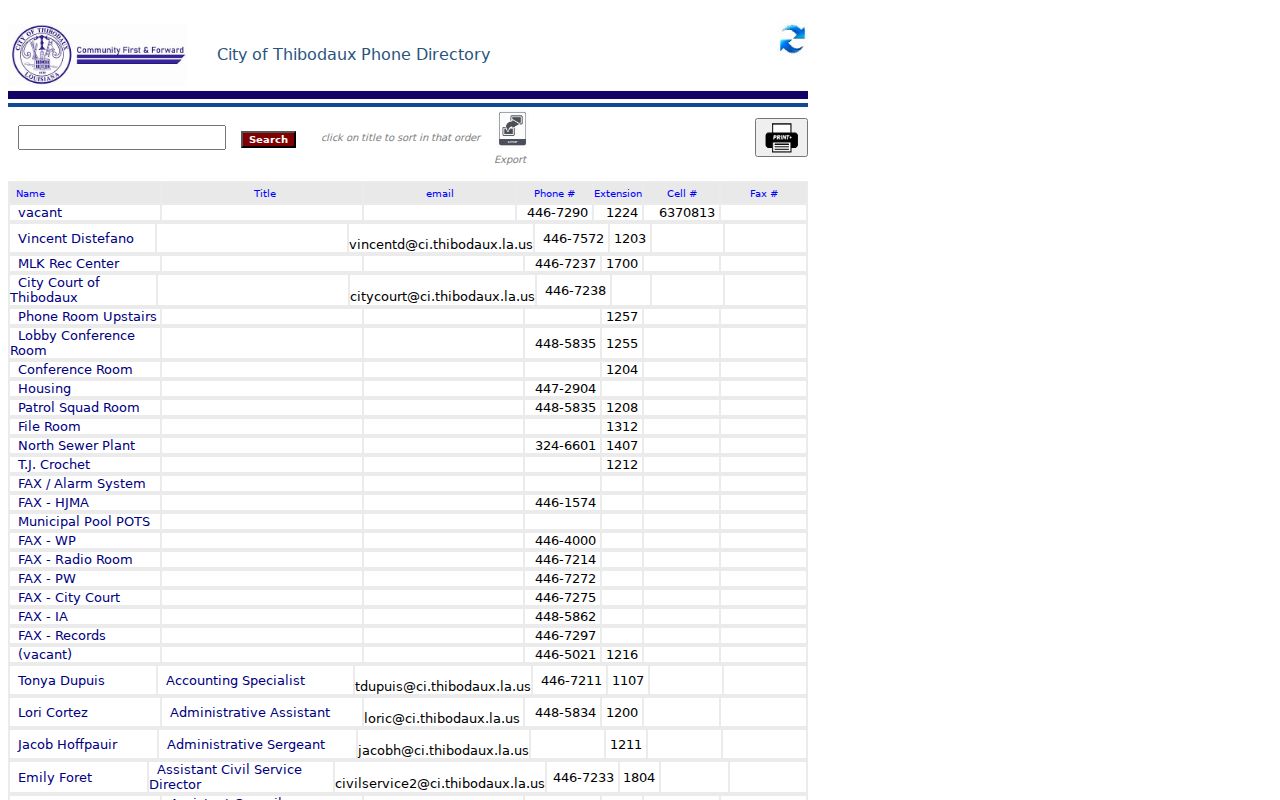 Thibodaux city court and police directory for warrant records