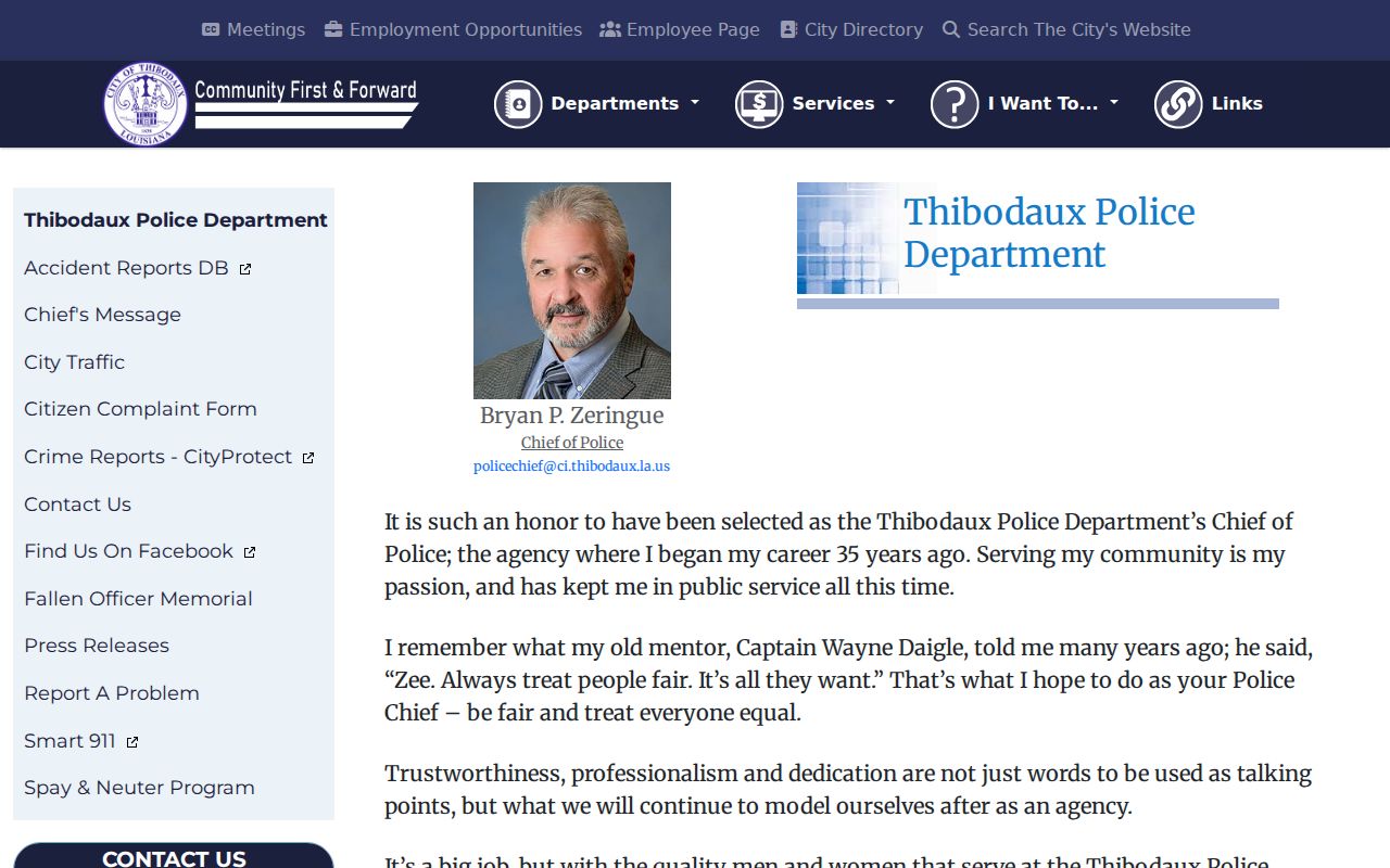 Thibodaux city police page used for warrant questions